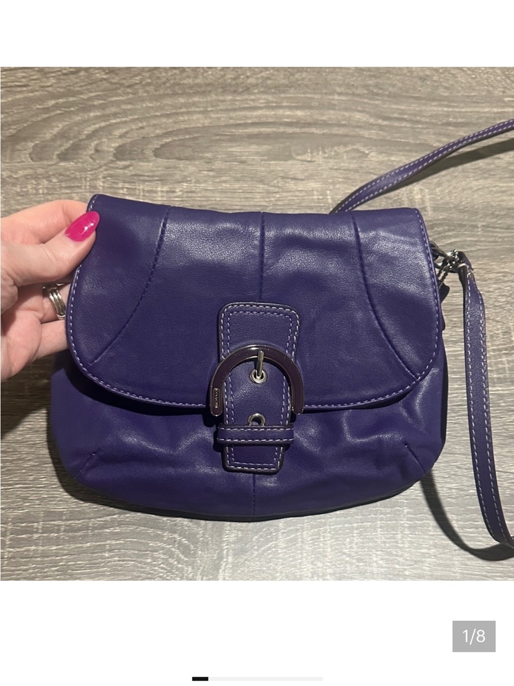 Coach Purple Leather Crossbody Bag with Buckle Detail